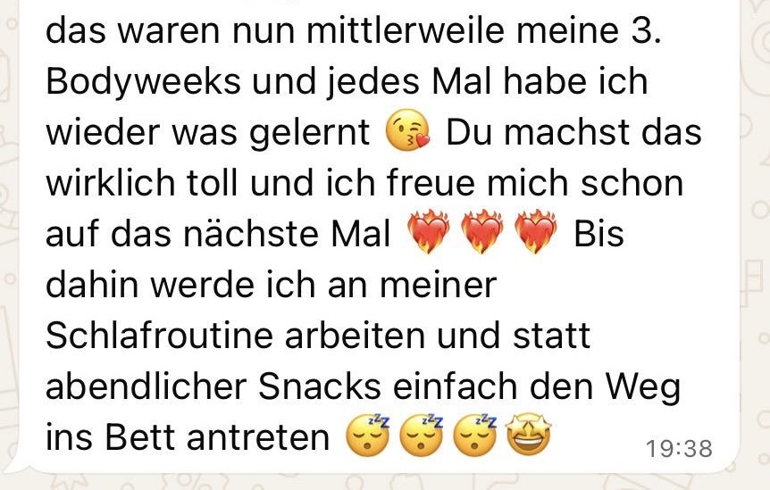 WhatsApp-Nachricht einer Teilnehmerin nach ihrer dritten Runde